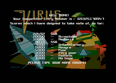 SSB's score of 22492 at Virus (Atari ST)